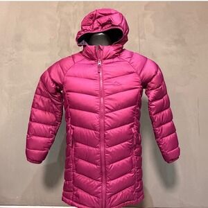 L.L.Bean Girls DownTek 650 Long Hooded Puffer Coat | Size 8 | Raspberry Pink